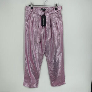 Pretty little thing Pink Tie Waist Cracked Vinyl‎ Crop Trousers